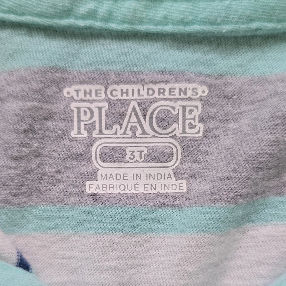The Children's Place Mint and Gray Striped Polo 3T
